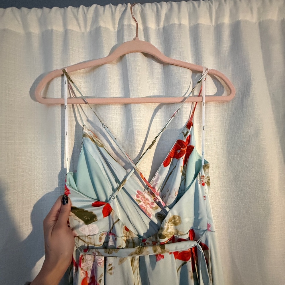 Lulu’s Still the One Sage Green Floral Print Satin Maxi Dress - Picture 4 of 8